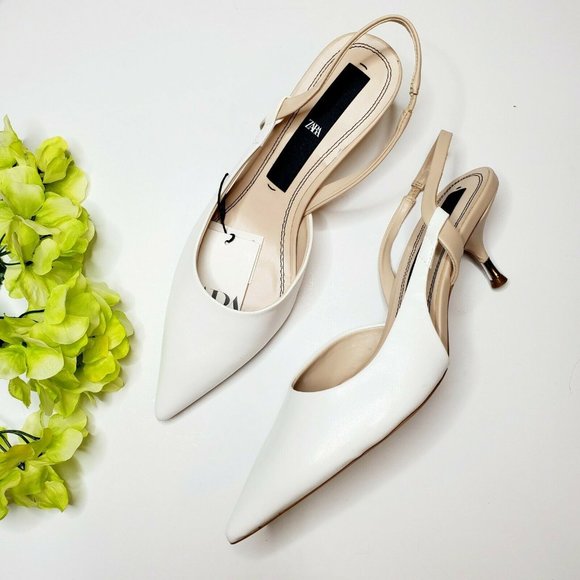 Zara Shoes - Zara white Sling-back Kitten Heels